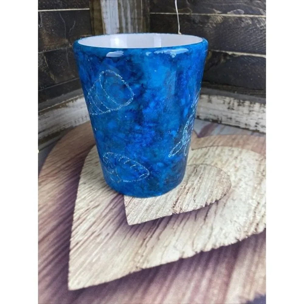 Sea Life Glitter & Alcohol Ink Coffee Mug Handmade Blue Green & Epoxy Resin